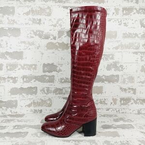 New Franco Sarto Talfer Knee High Faux Leather Mulberry Croc Boots E108